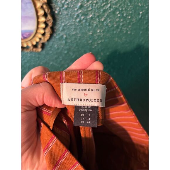 The Essential Slim by Anthropologie Pants Womens Size 8 Orange Striped Side Zip - Picture 3 of 4